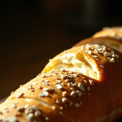 A close-up of a freshly baked loaf of bread with seeds