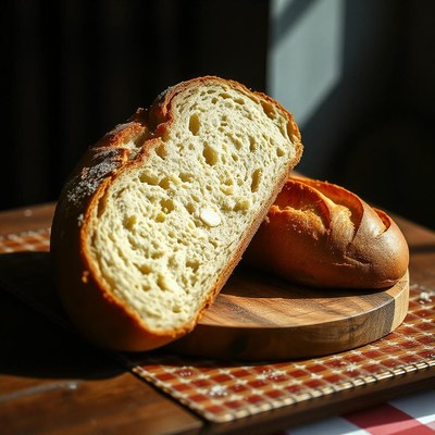 Freshly baked bread on a wooden board