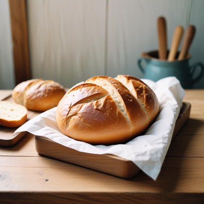 Fresh bread on a wooden board