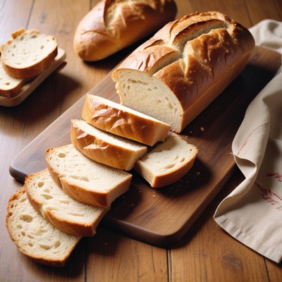 Sliced bread on a wooden cutting board