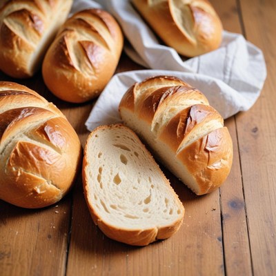 Freshly baked bread on a wooden table