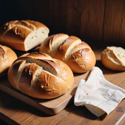Freshly baked bread on a wooden board