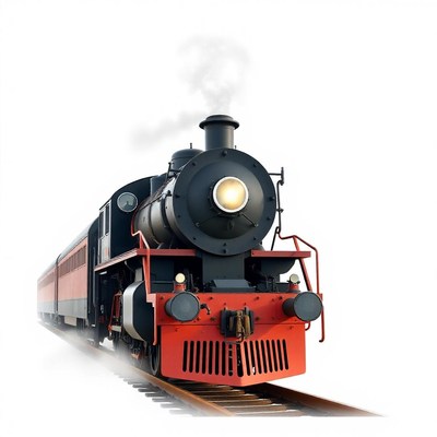 A steam locomotive travels down the tracks