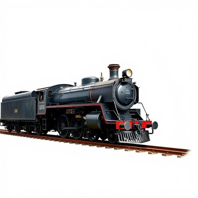 A black steam locomotive sits on the tracks