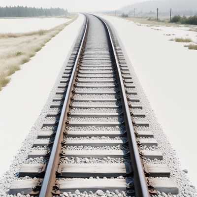 A snowy railroad track in the winter