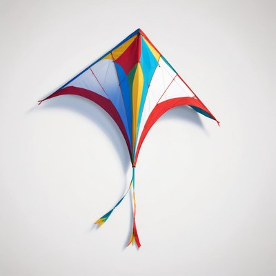 A colorful kite hangs against a white wall