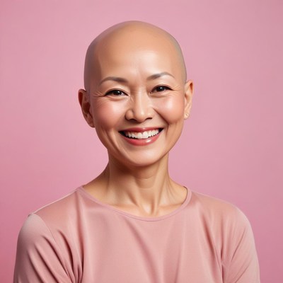 A woman with short hair smiles at the camera