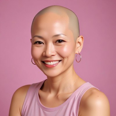 A woman with short hair smiles at the camera