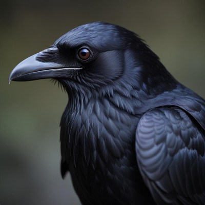 A black raven stares intently at the camera