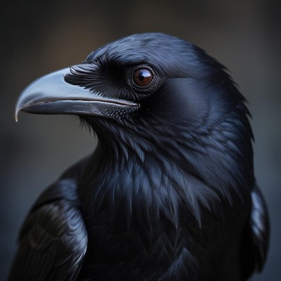 A black raven perches with a curious gaze