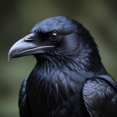 A black raven looks intently to the side