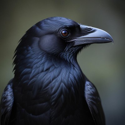 A black raven perches in the forest