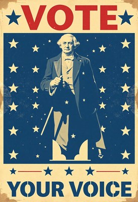 A vintage poster encourages voting