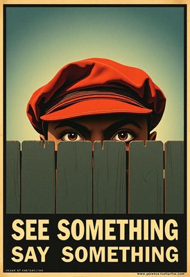 A person peeks over a fence