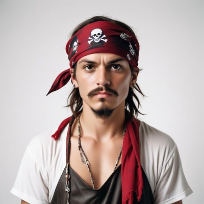 Man in skull bandana stares at the camera
