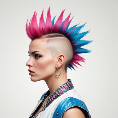 A woman with pink and blue mohawk hair