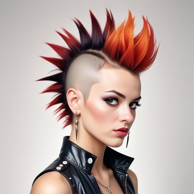A woman with red and black mohawk