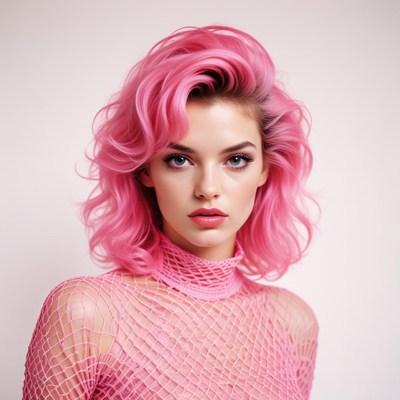 A woman with pink hair poses for a photo