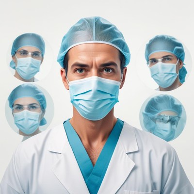 A doctor wearing a surgical mask and cap