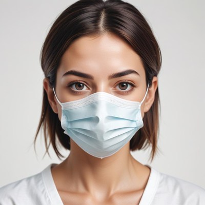 A woman wears a face mask