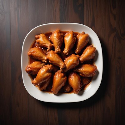 A plate of glazed chicken wings