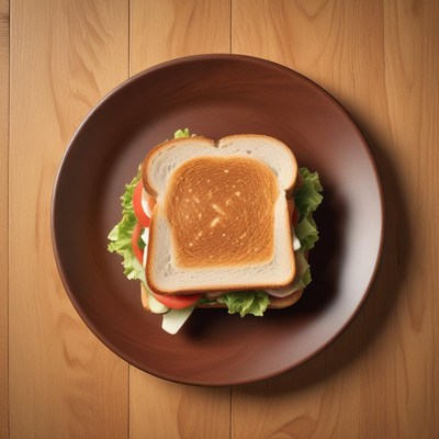 A toasted sandwich sits on a plate