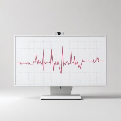 Pink heart rate monitor on white screen