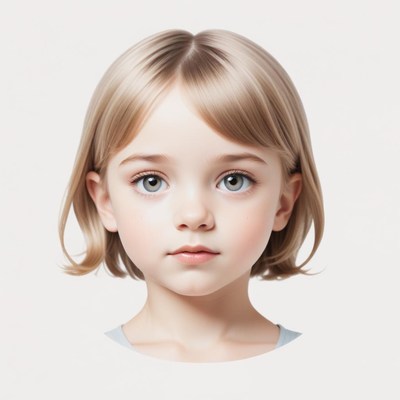 A young girl with blonde hair stares straight ahead