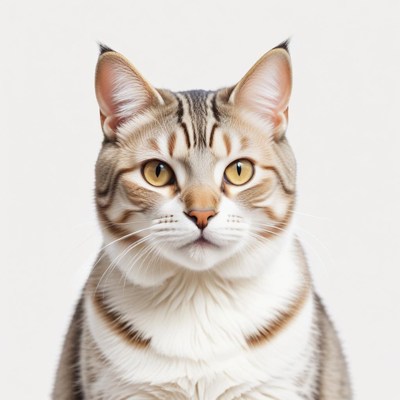 A tabby cat stares intently at the camera