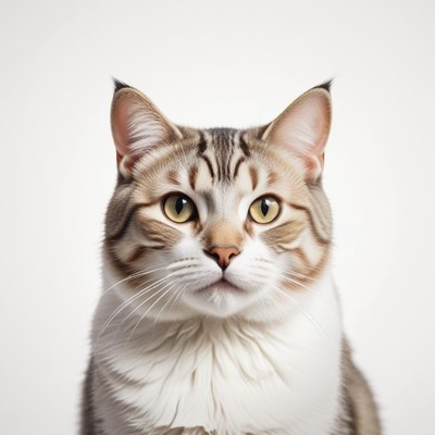 A tabby cat stares directly at the camera