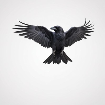 A black raven soars through the sky