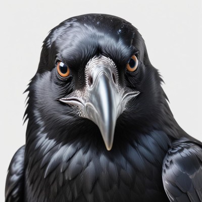 A black raven stares intensely at the camera