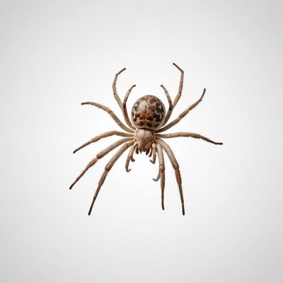 Brown eight-legged spider on a white background