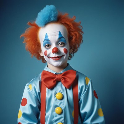 A young clown smiles for the camera