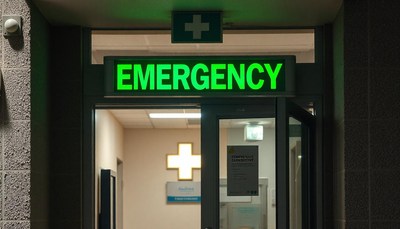 An emergency entrance at night