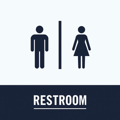 A restroom sign with a male and female symbol