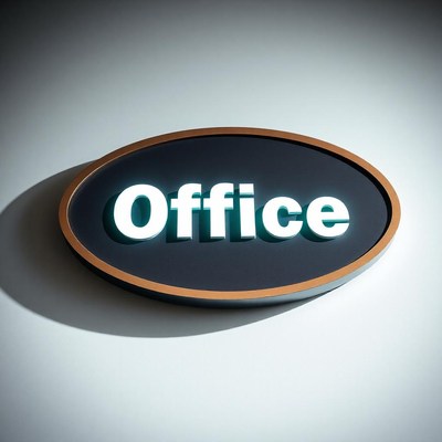 An office sign on a white wall