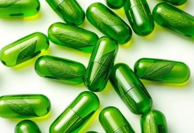 Green capsules with leaf designs