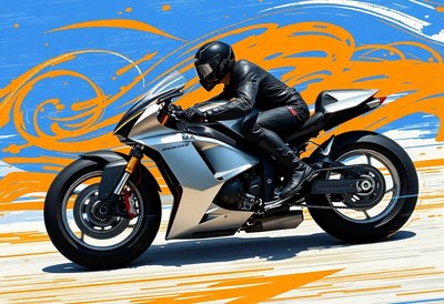 A rider on a silver motorcycle drives on a track