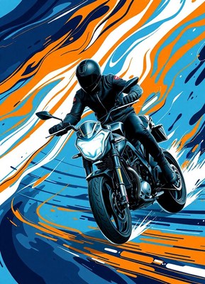 A rider leans into a turn on a motorcycle