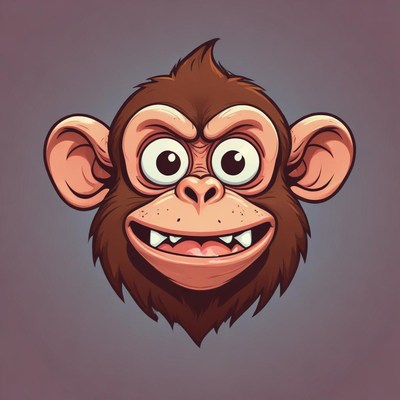 A cartoon monkey smiles with big eyes