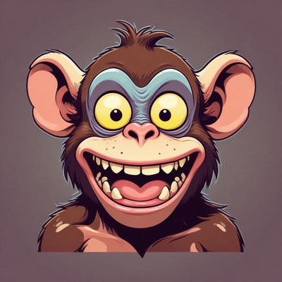 A cartoon monkey smiles with big eyes