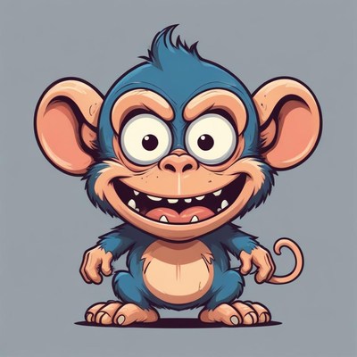A cartoon monkey smiles with its arms at its side