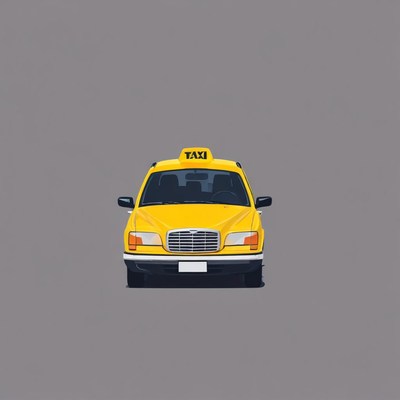 A yellow taxi is waiting on a gray background
