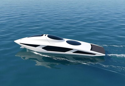 A white boat travels across the water