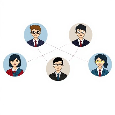 Five people are connected by a network