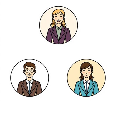 Three smiling people in business attire