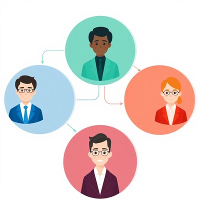 Four colleagues are connected in a network