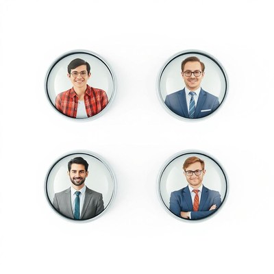 Four men in round frames on a white background