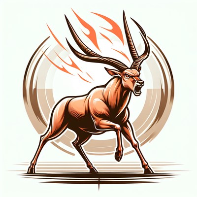A fierce deer with flaming antlers charges forward